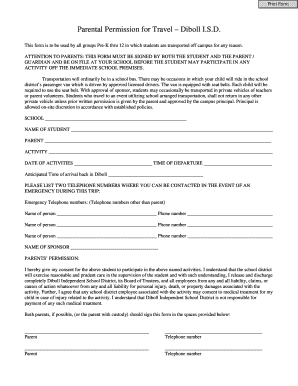 Parental Permission for Travel – Diboll I.S.D.
