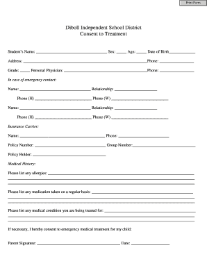 Diboll Independent School District Consent to Treatment