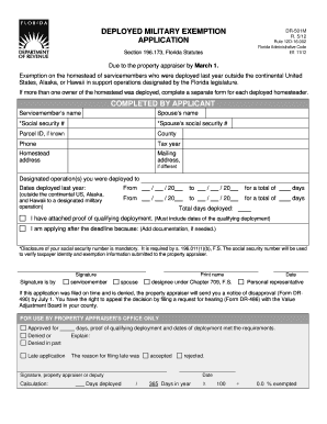Florida Deployed Military Exemption Form DR-501M