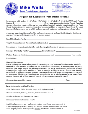 Request for Exemption from Public Records