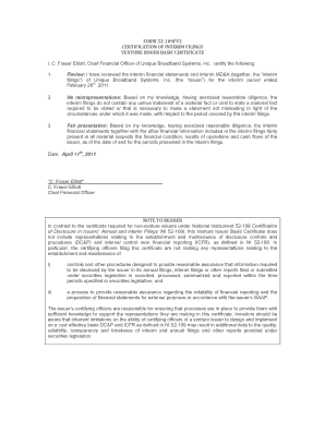 Certificate page for record - New Form 52-109FV2 - Venture Issuer Basic Certificate Interim CFO - April 2011. 007716000-00093115; 1 /Font 8