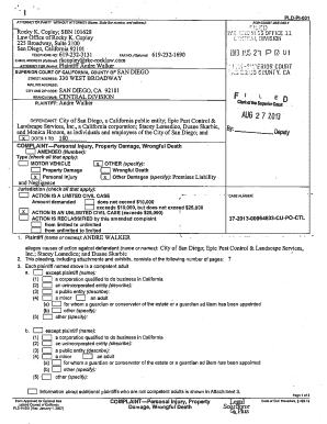 California Personal Injury Complaint Form
