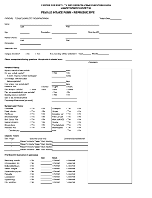Female Intake Form - Reproductive