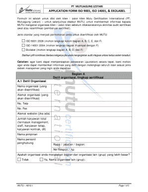 application form iso 9001, iso 14001, &amp;amp; ekolabel - Mutu Certification ...