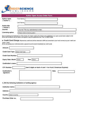 Author Open Access Order Form