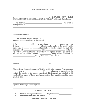 Driver Admission Form