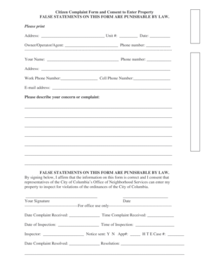 Citizen Complaint Form and Consent