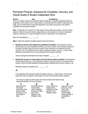 Student Independent Work Assessment Form