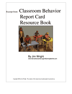 Classroom Behavior Report Card