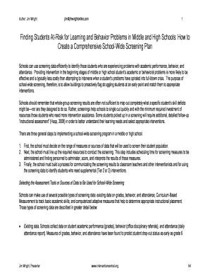 School-Wide Screening Plan for At-Risk Students