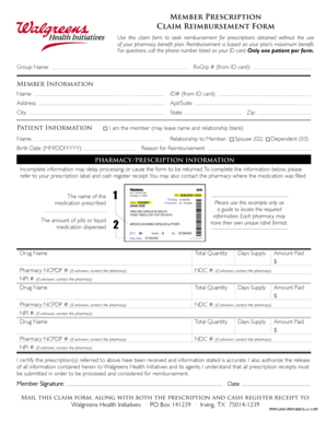 Member Prescription Claim Reimbursement Form