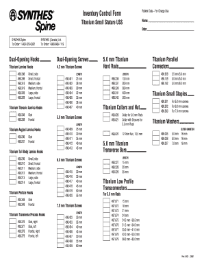 Titanium small stature uss inventory control form - Synthes