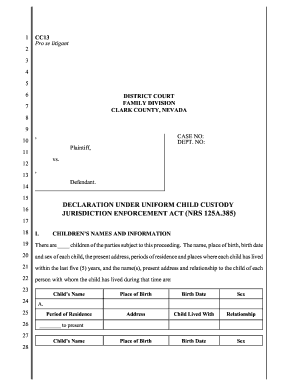 Declaration Under Uniform Child Custody Jurisdiction Enforcement Act