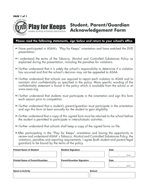 Student Parent Guardian Acknowledgement Form