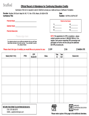 Continuing Education Credit Attendance Form