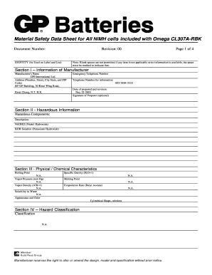 Material Safety Data Sheet for NiMH Cells