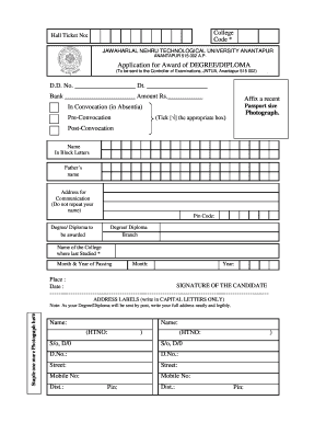 JNTUA Degree/Diploma Application Form