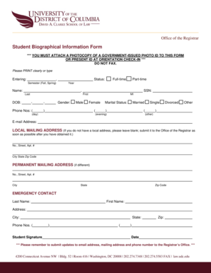 Student Biographical Information Form
