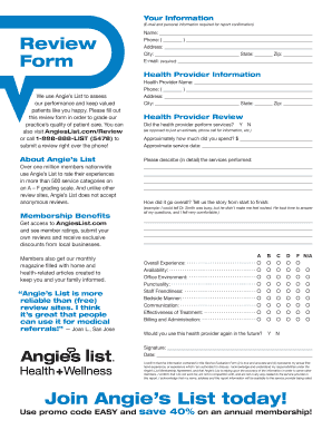 Health Provider Review Form