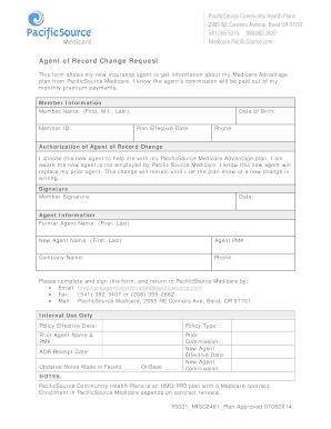 Medicare Agent of Record Change Request Form