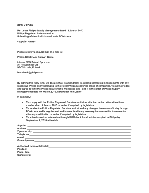 REPLY FORM Re: Letter Philips Supply Management dated 19 ...