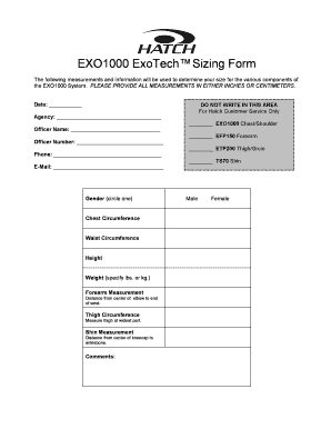 EXO1000 Sizing Form