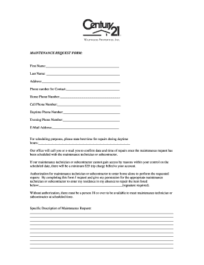 Maintenance request form template pdf - MAINTENANCE REQUEST FORM - Century 21 Wildwood Properties