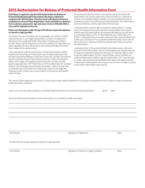 2013 US Open Health Information Release Form