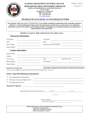 Alabama Pharmacist Database Access Request Form