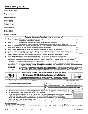 US Federal W-4 Form 2012