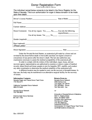 Nevada Organ Donor Registration Form - Amazon Web Services