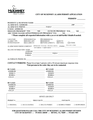 City of McKinney Alarm Permit Application