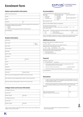 Kaplan Student Accommodation Enrolment Form