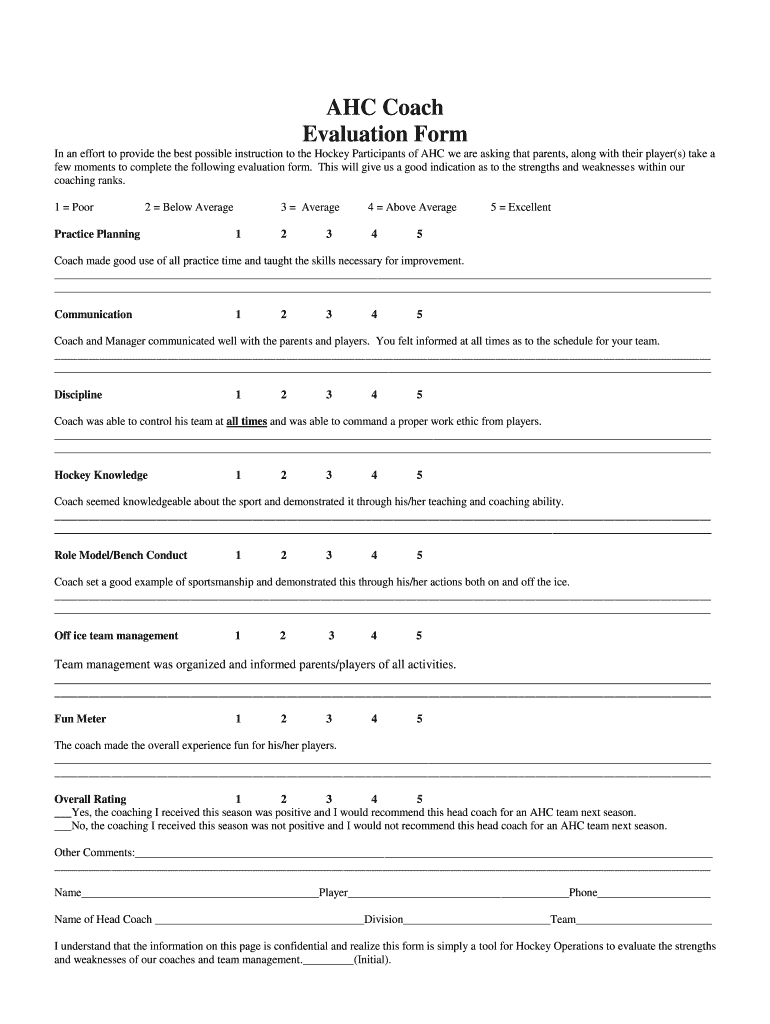 Sample Coach Evaluation Forms - Fill Online, Printable, Fillable Regarding Coaches Report Template