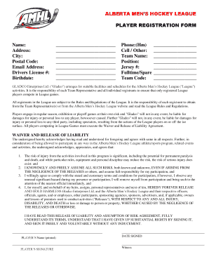 Alberta Men’s Hockey League Player Registration Form