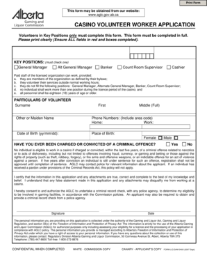 Casino Volunteer Worker Application