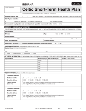Celtic Short-Term Health Plan Application