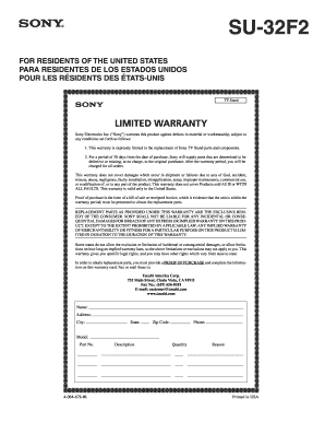 Sony TV Stand Limited Warranty