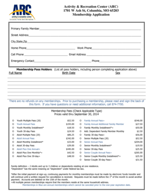 Activity & Recreation Center Membership Application