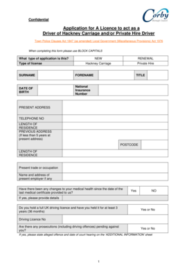UK Hackney Carriage and Private Hire Driver License Application