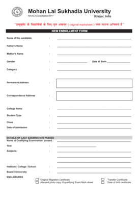 Mohan Lal Sukhadia University New Enrollment Form