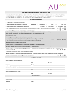 Vacant Dwelling Application Form