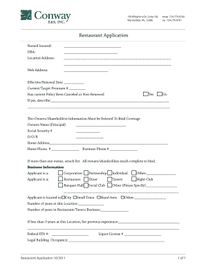 Restaurant Application Form