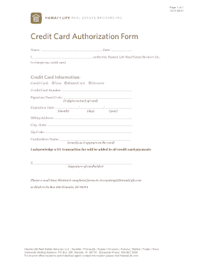 Credit Card Authorization Form