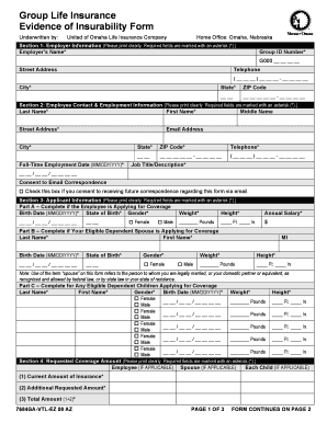 Group Life Insurance Evidence of Insurability Form
