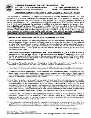 Owner Builder Affidavit & Disclosure Statement Form