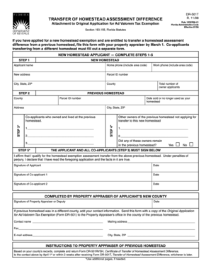 Florida Homestead Assessment Transfer Form DR-501T