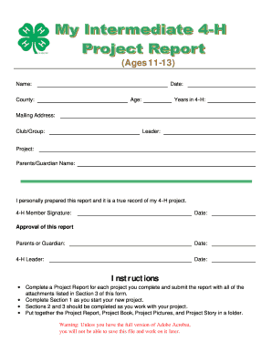 4-H Project Report Form