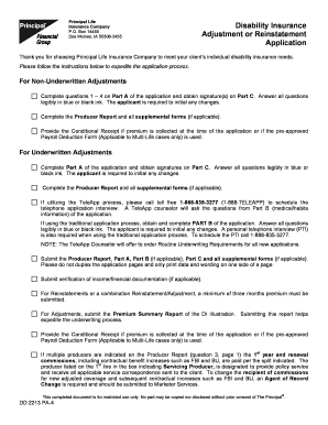 Principal Life Disability Insurance Adjustment or Reinstatement Application
