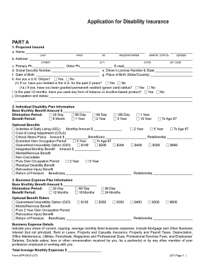 Disability Insurance Application Form